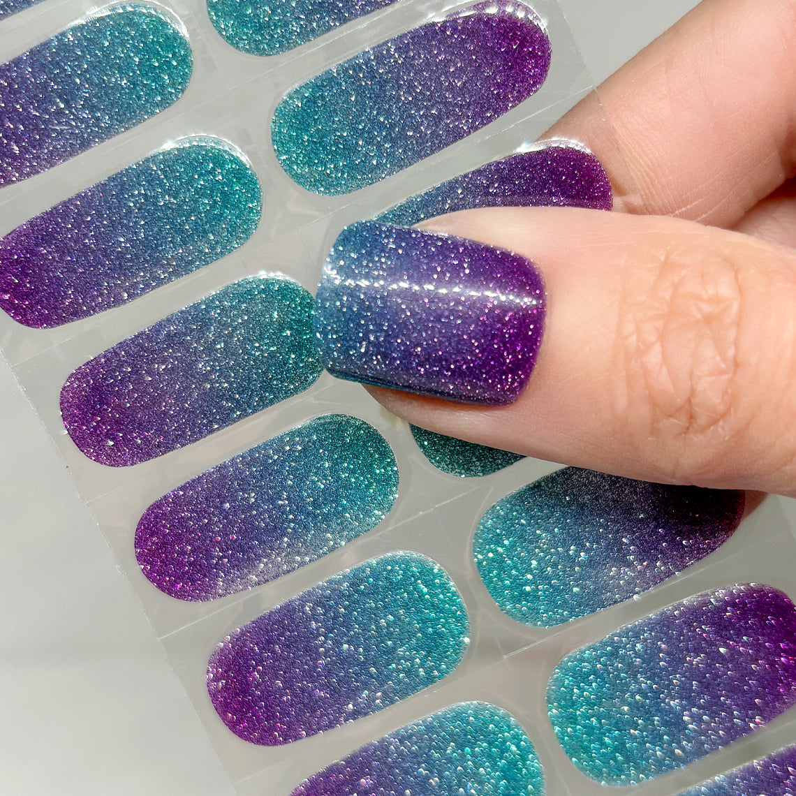 Purple Teal Glitter No Light Gel Nail Wraps (NLG)