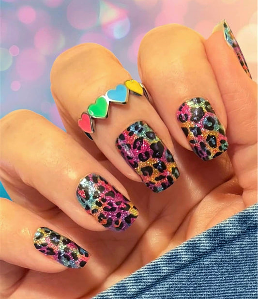 Rainbow Leopard Exclusive Design Nail Wraps (GLITTER)