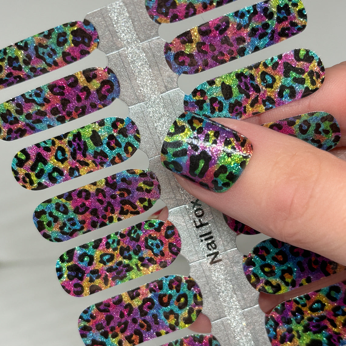 Rainbow Leopard Exclusive Design Nail Wraps (GLITTER)