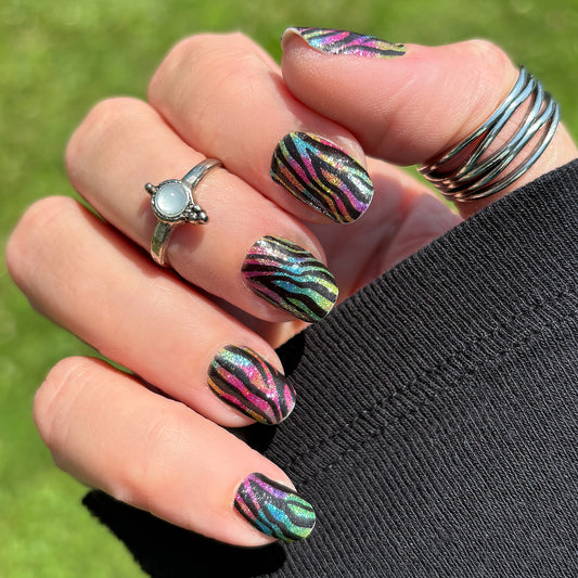 Rainbow Zebra Exclusive Design Nail Wraps (Glitter)