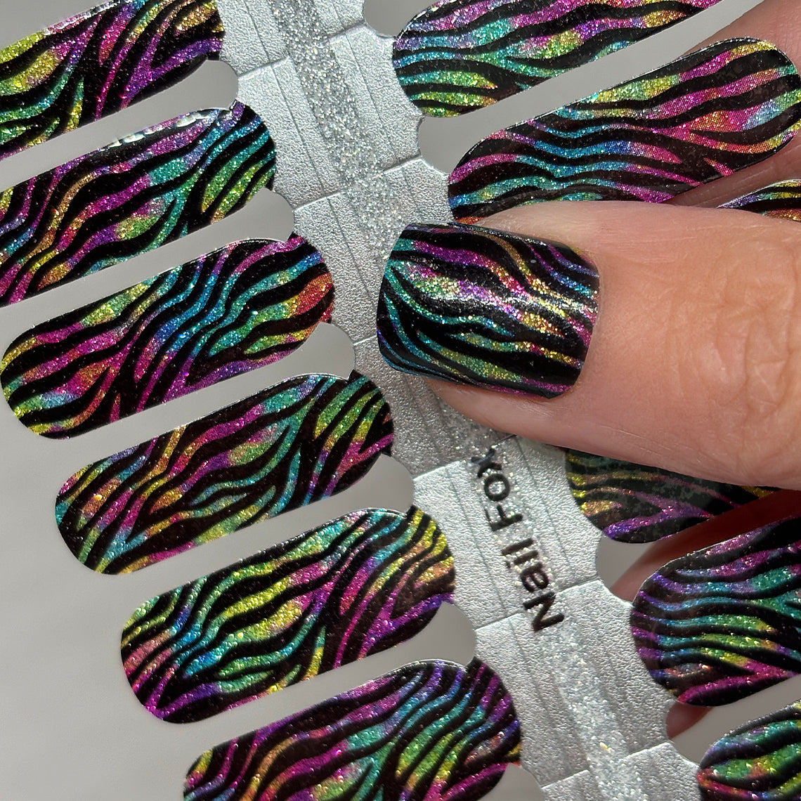 Rainbow Zebra Exclusive Design Nail Wraps (Glitter)