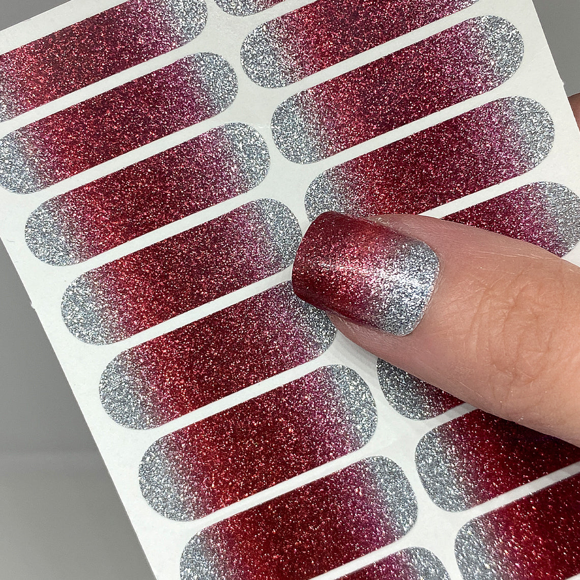 Red Silver Ombre Nail Wraps