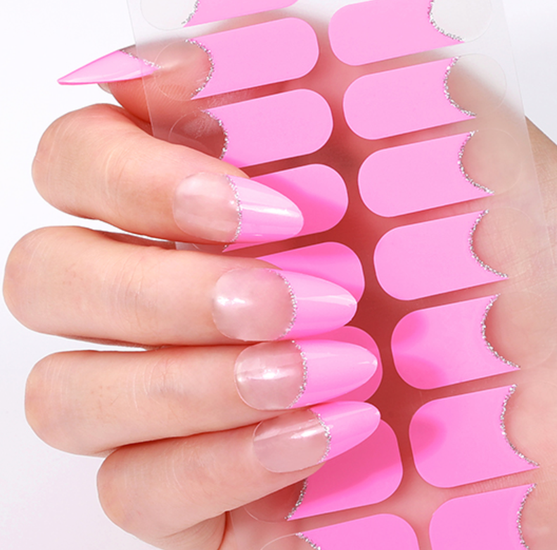 French Tips - Pink Silver Halo Nail Wraps