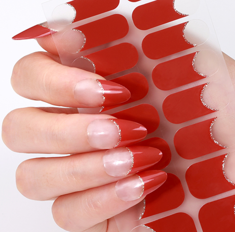 French Tips - Red Gold Halo Nail Wraps