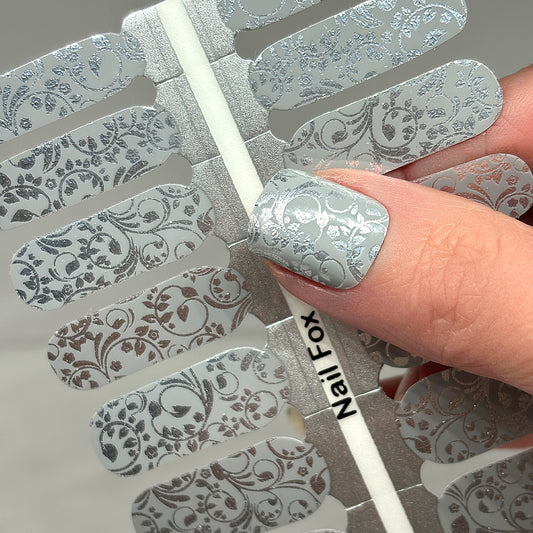 Silver Damask Exclusive Design Nail Wraps (FOIL)