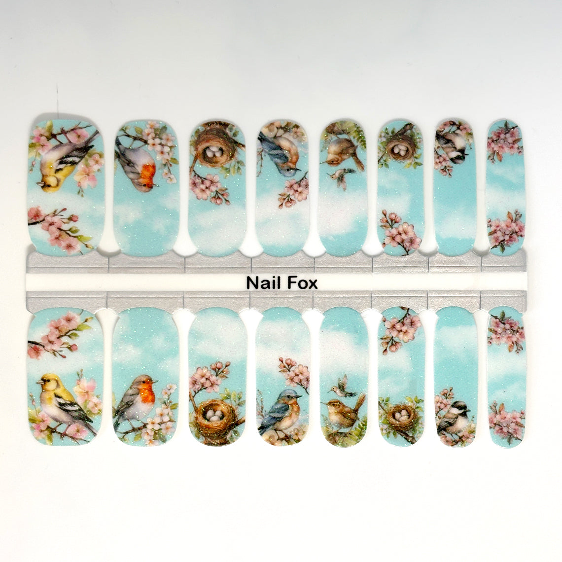 Spring Birds Exclusive Design Nail Wraps (Subtle Glitter)