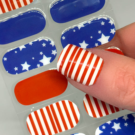 Stars & Stripes No Light Gel Nail Wraps (NLG)