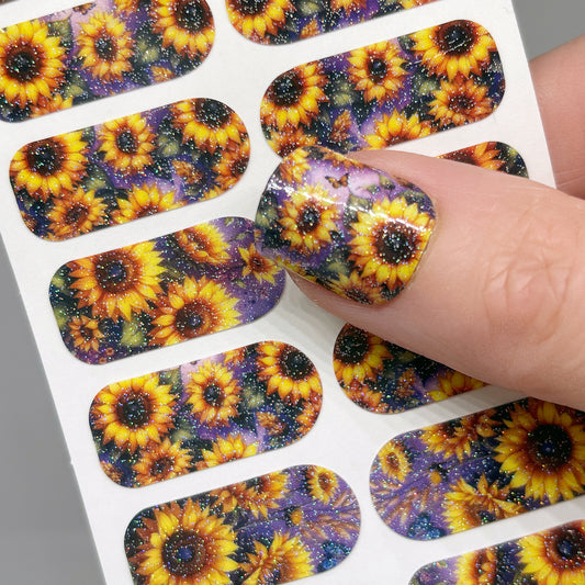 Sunflower Shimmer Exclusive Design Nail Wraps (SUBTLE GLITTER)