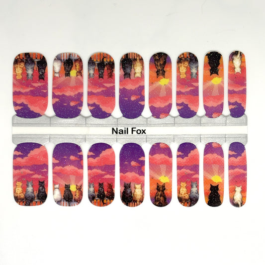 Sunset Kitties Exclusive Design Nail Wraps (SUBTLE GLITTER)