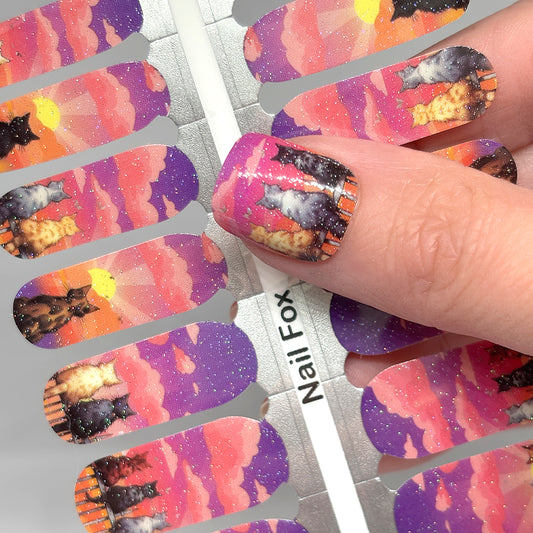 Sunset Kitties Exclusive Design Nail Wraps (SUBTLE GLITTER)