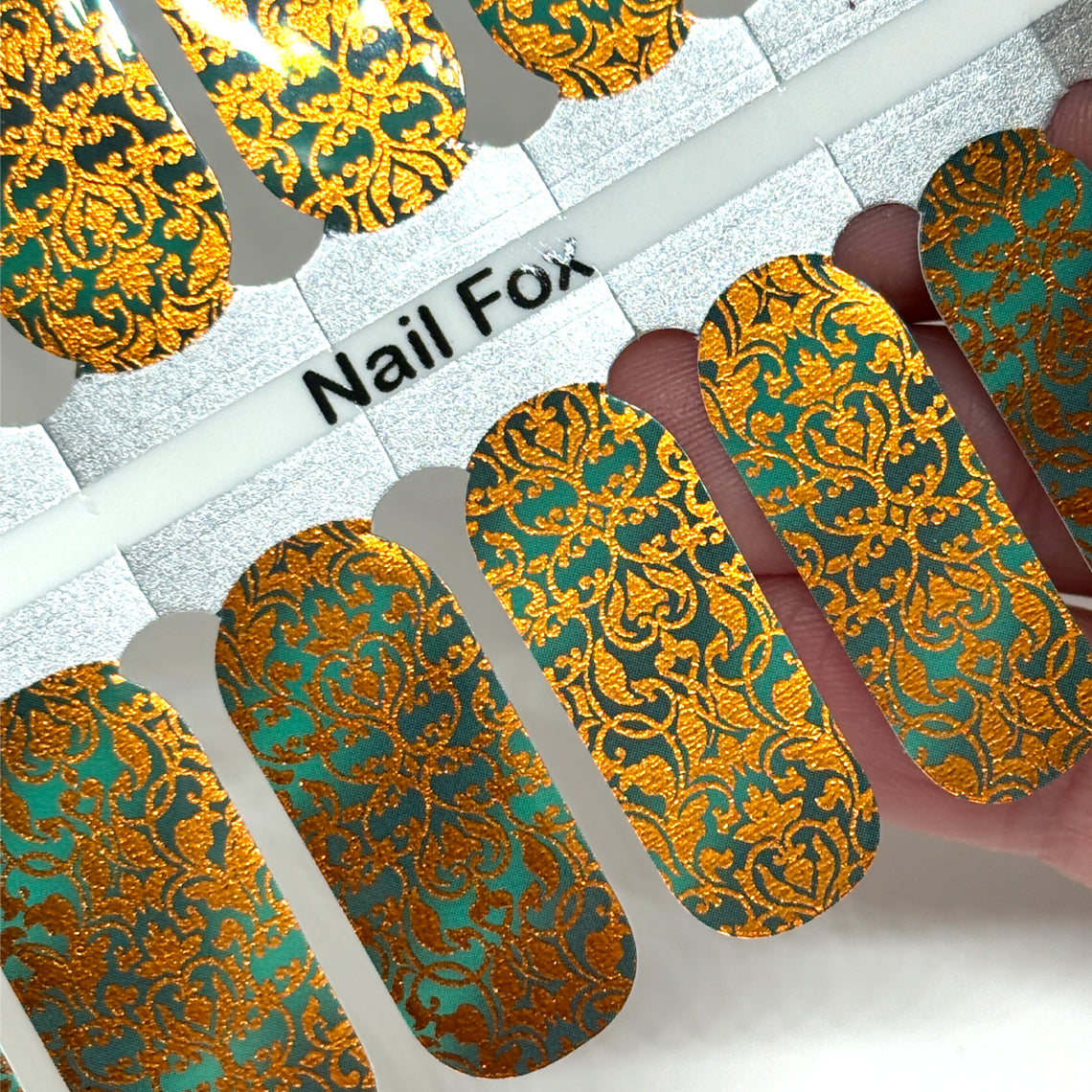 Teal Copper Damask Exclusive Design Nail Wraps (FOIL)