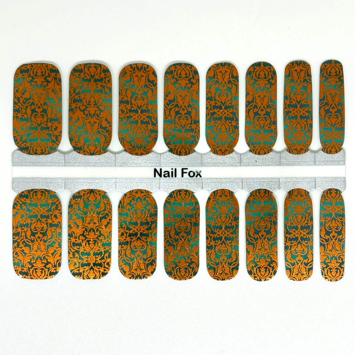 Teal Copper Damask Exclusive Design Nail Wraps (FOIL)