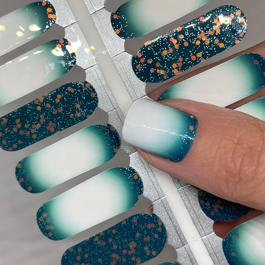 Teal Ombre Bling Nail Wraps