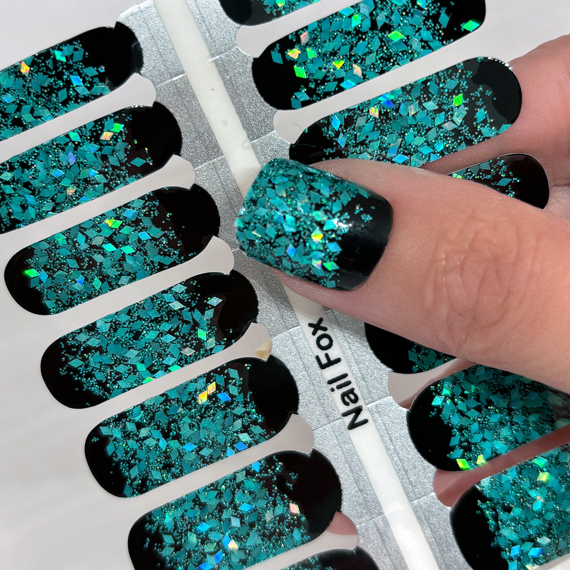 Turquoise Bling Exclusive Design Nail Wraps (HOLO GLITTER)