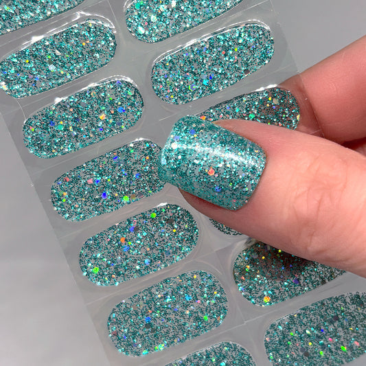 Turquoise Glam No Light Gel Nail Wraps (NLG)