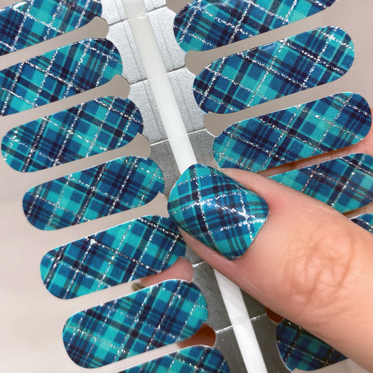 Turquoise Plaid Exclusive Design Nail Wraps