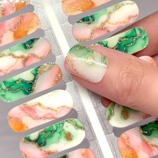 Watermelon Marble Design Nail Wraps