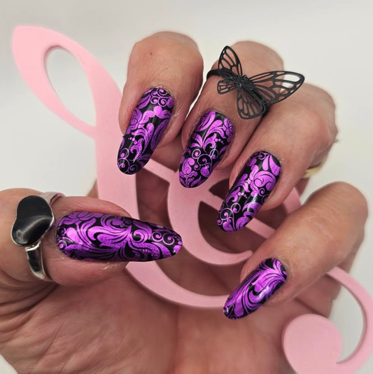 Metallic Purple Damask Exclusive Design Nail Wraps (FOIL)