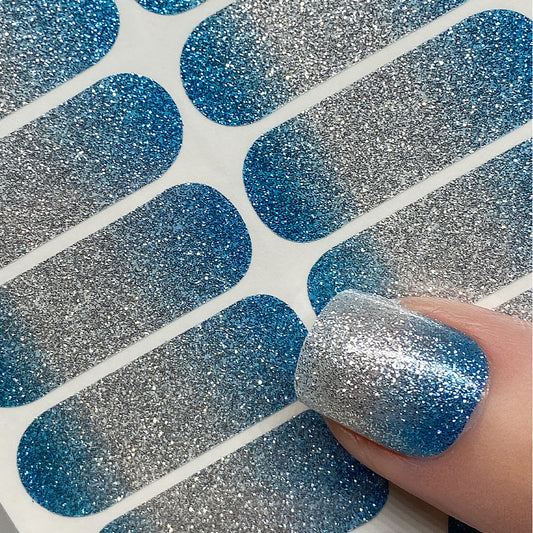 Ice Blue Silver Ombre Nail Wraps